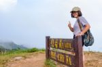 Tourist Teen Girl On Phu Chi Fa Mountain Stock Photo