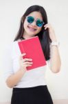 Portrait Of Thai Teen Beautiful Girl Reading Book Stock Photo