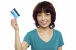 Asian Woman Holding Credit Card Stock Photo