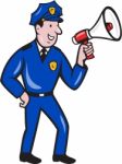 Policeman Shouting Bullhorn Isolated Cartoon Stock Photo