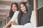 Two Asia Thai Teen Best Friends Girls Smile And Funny Stock Photo