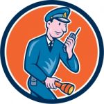 Policeman Torch Radio Circle Cartoon Stock Photo