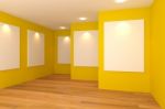 Empty Yellow Gallery Room  Stock Photo