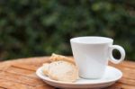 Cashew Cookies With Coffee Cup Stock Photo