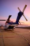 Offshore Oil Rig Helicopter In The Apron Next To Runway Stock Photo