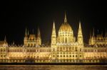 Hungarian Parliament Building Illumintaed At Night In Budapest Stock Photo