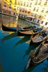 Venice Italy Gondolas On Canal Stock Photo