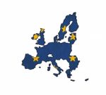 European Union Countries Map On Europ Flag Drawing ,grunge And R Stock Photo