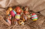 Colorful Painted Easter Egg On Hay Stock Photo