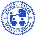 School System Indicates Stamp Print And Learn Stock Photo