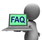 Faq Laptop Character Shows Answers And Frequently Asked Question Stock Photo