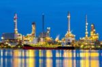 Oil Refinery At Night In Bangkok, Thailand Stock Photo