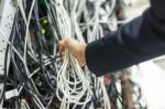 Lan Cable In Network Room Stock Photo