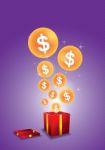 Dollar Floating From Gift Box Stock Photo