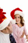 Father And Daughter Wearing Hat Stock Photo