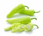 Green Hot Chili Pepper On White Stock Photo