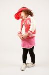 Little Girl Fashion Model With Red Cap Stock Photo