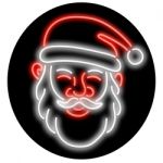 Santa Claus Neon Glowing Sign Circle Stock Photo