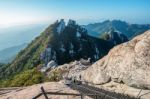 Seoul, South Korea - Sep 27: Climbers And Tourists On Bukhansan Mountain. Photo Taken On Sep 27, 2015 In Seoul, South Korea Stock Photo