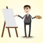 Cartoon Businessman With Blank Board Stock Photo