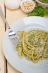 Italian Traditional Basil Pesto Pasta Ingredients Stock Photo