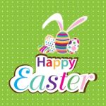 Easter Bunny With Colorful Egg. Little Gift At Easter. Easter Day On Green Background Stock Photo