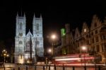 View Of Westminster Abbey At Nighttime Stock Photo