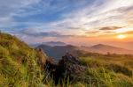 Sunset On Phu Chi Fa Forest Park, Thailand Stock Photo