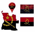 Angola Flag, Map And Map Pointers Stock Photo