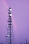 Radio Tower In Queensland With A Rainbow Stock Photo