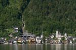 View Of Hallstatt From Hallstatt Lake Stock Photo