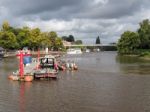 Boats Moored On The River Dee At Chester Stock Photo