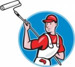 House Painter With Paint Roller Cartoon Stock Photo