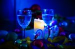 Glasses Of Champagne And New Year Decorations Stock Photo