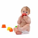 Cute Infant Boy With Apple Stock Photo