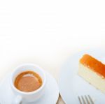 Italian Espresso Coffee And Cheese Cake Stock Photo