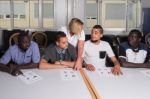 Language Training For Refugees In A German Camp Stock Photo