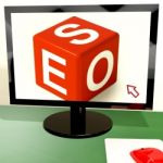 Seo Dice On Computer Shows Online Web Optimization Stock Photo