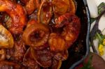 Fresh Seafoos Stew On An Iron Skillet Stock Photo