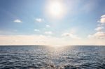 Sun On Blue Sky And Sea In Summer Thailand Stock Photo