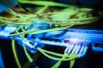 Fiber Optic With Servers In A Technology Data Center Stock Photo