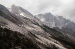 On The Way To Jade Dragon Snow Mountain With Cloudy In Lijiang ,china Stock Photo