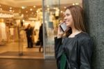 Shopping Woman Talking On The Phone Stock Photo