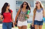 Pretty Student Girls Having Fun At The Campus Stock Photo