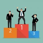 Winners Businessman Stand On A Podium Stock Photo