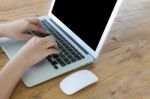 Closeup Of Business Woman Hand Typing On Laptop Keyboard Stock Photo