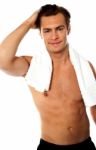 Shirtless Man With Gym Towel Stock Photo