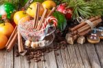 Christmas Dinner On Rustic Table Stock Photo