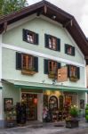 Green Painted Building And Shop In St Wolfgang Stock Photo