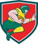 American Football Running Back Charging Crest Cartoon Stock Photo